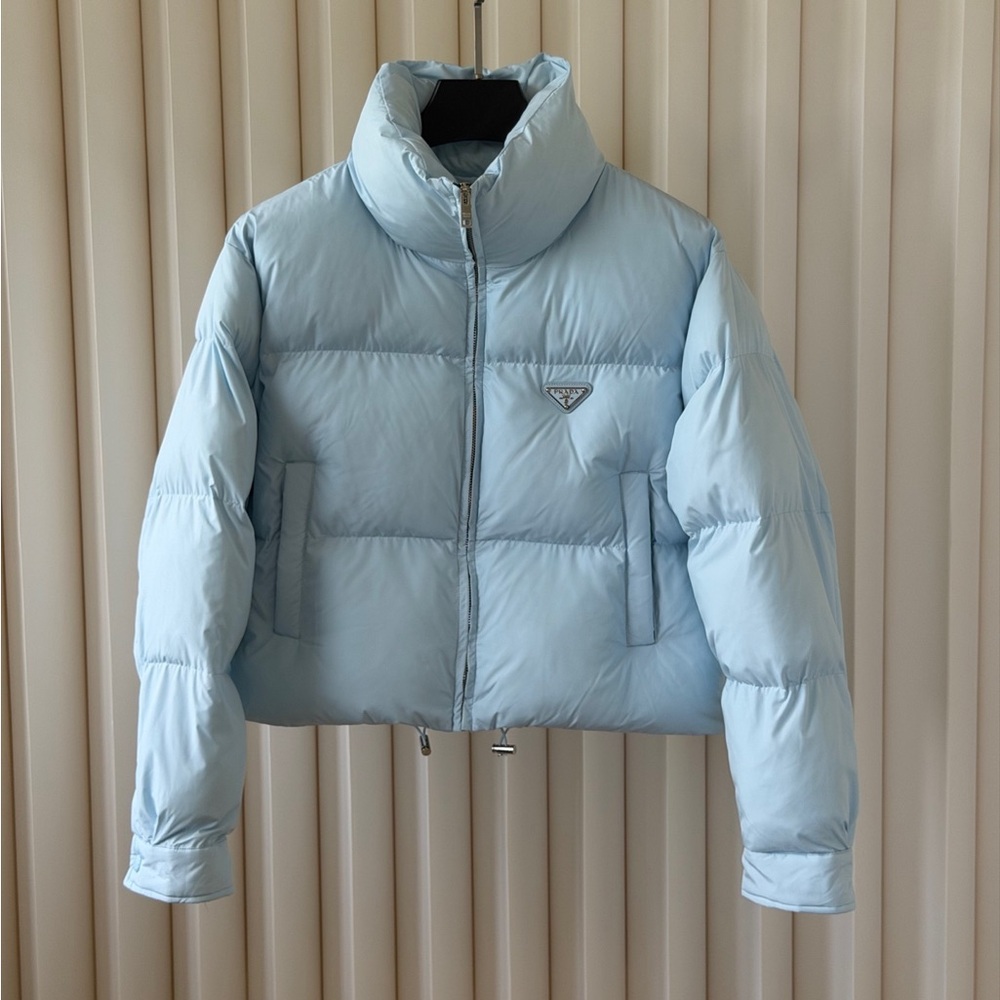 Prada Pale Blue Cropped Puffer Jacket